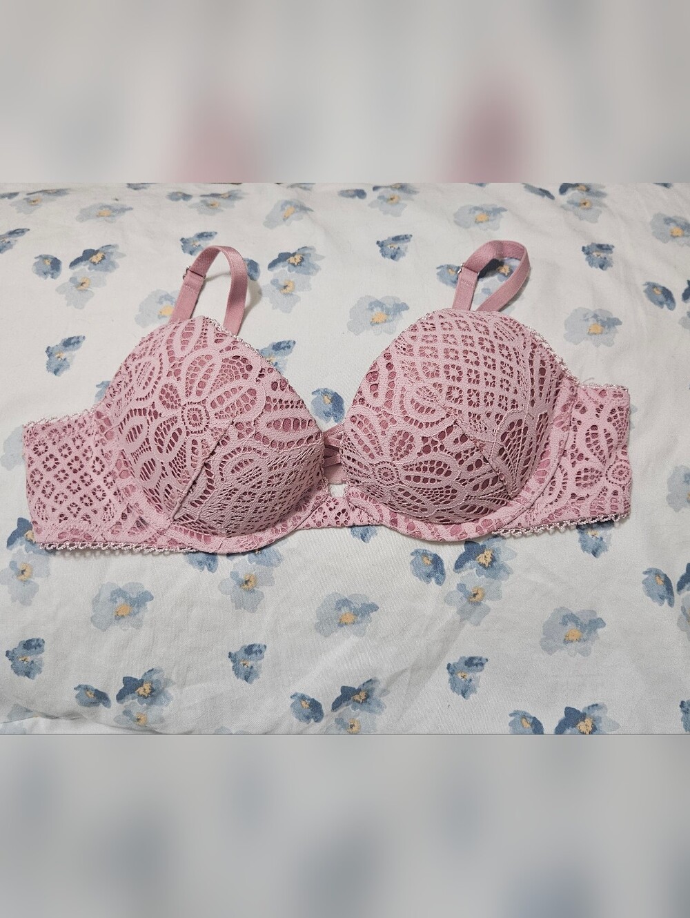 Victoria's Secret Pink Lace Push-Up Bra with Crocheted Overlay
